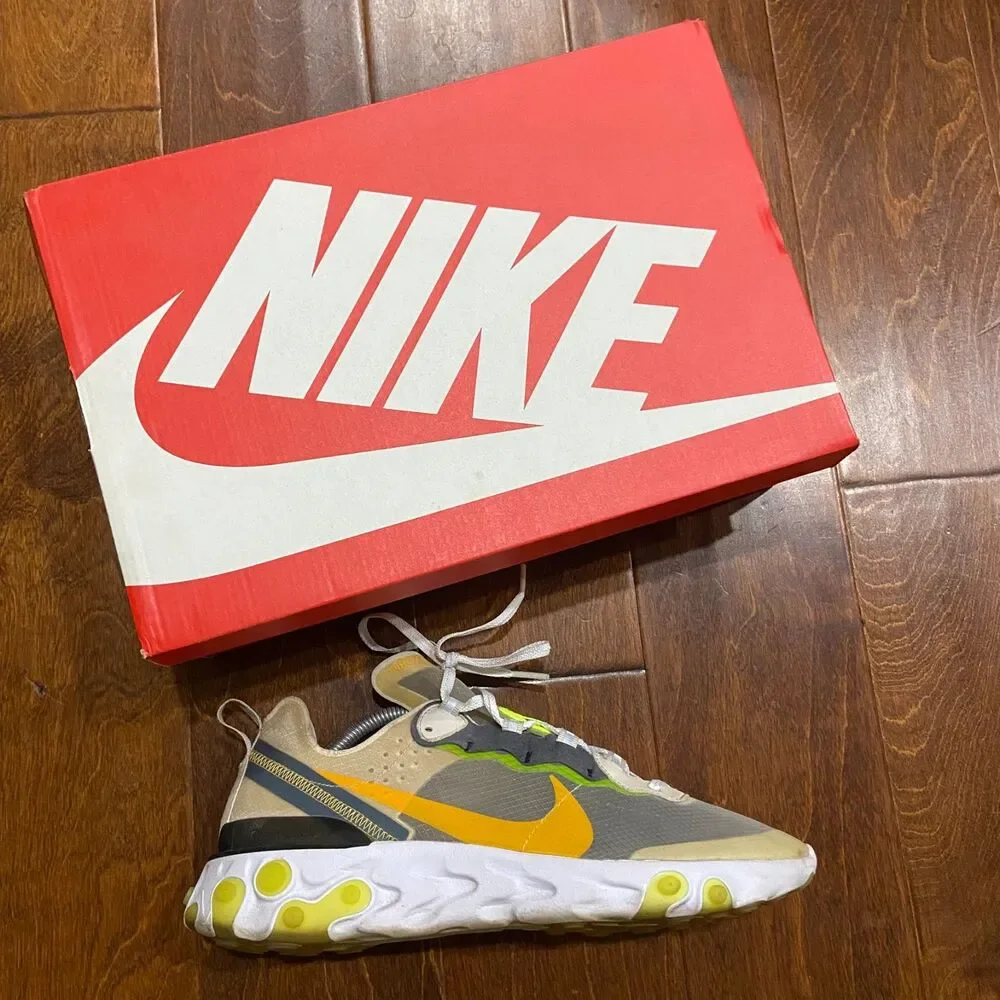 Nike React Element 87 Light Orewood Brown Laser Orange AQ1090-101 Mens Size 10.5